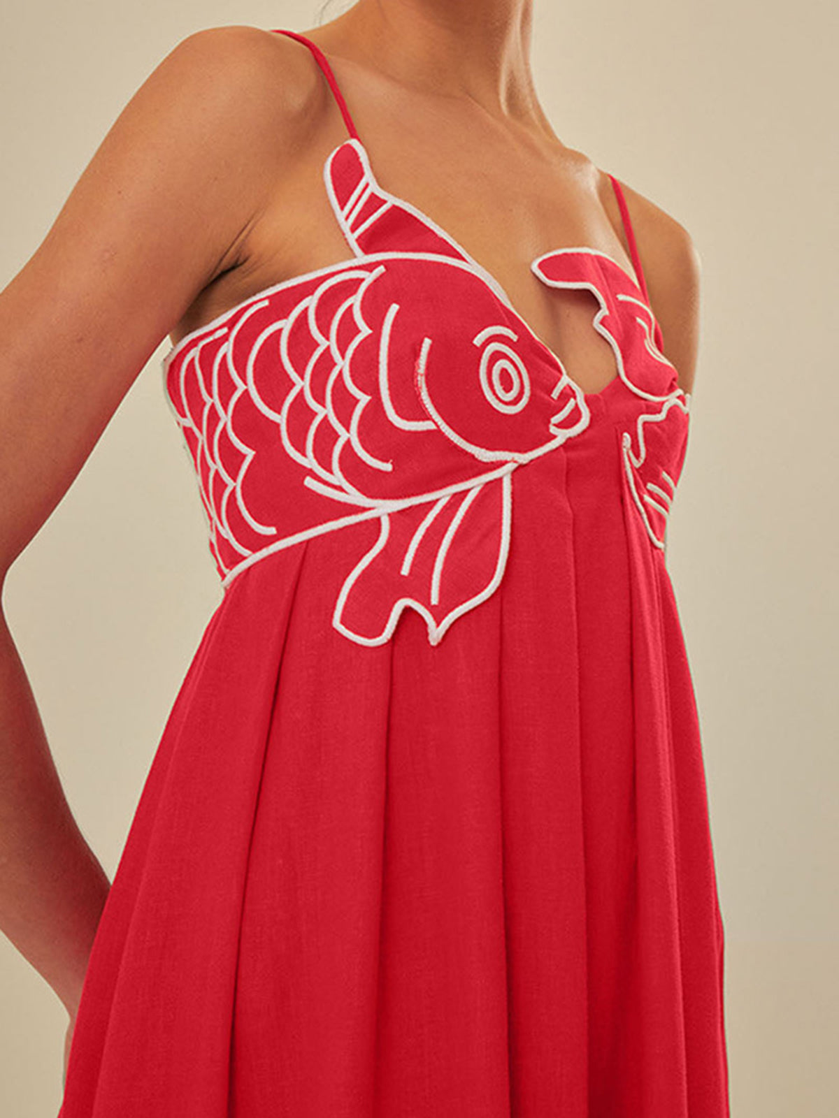 Elegant Embroidered Silk Dress for Women with V Neck Spaghetti Strap Pleated Flowing Maxi Style