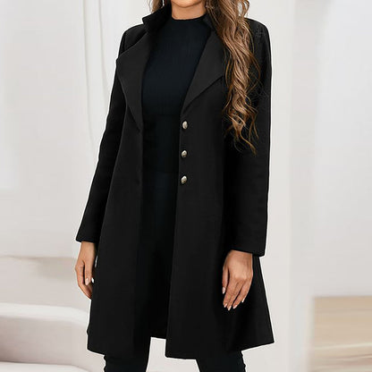 Elegant Wool Coat for Women with Notched Lapel Long Sleeve Button Front Tailored Style