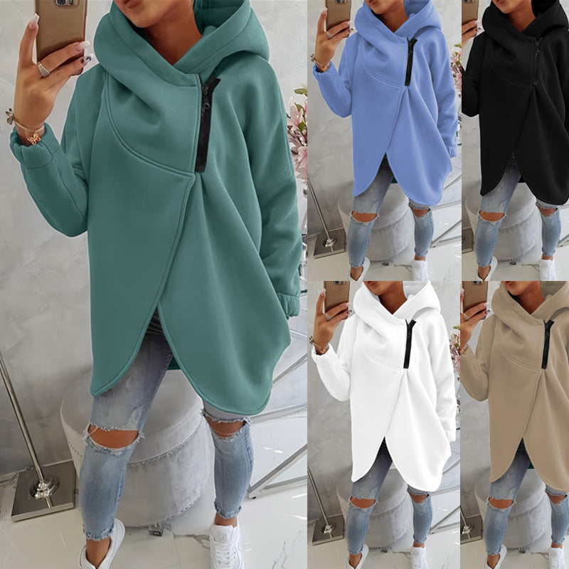 Effortless Fleece Hoodie for Women with Cowl Neck Long Sleeve Asymmetric Tulip Hem Relaxed Style
