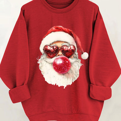 Comfortable Santa Graphic Christmas Tacky Sweater for Women with Crew Neck Long Sleeve Oversized Pullover Style