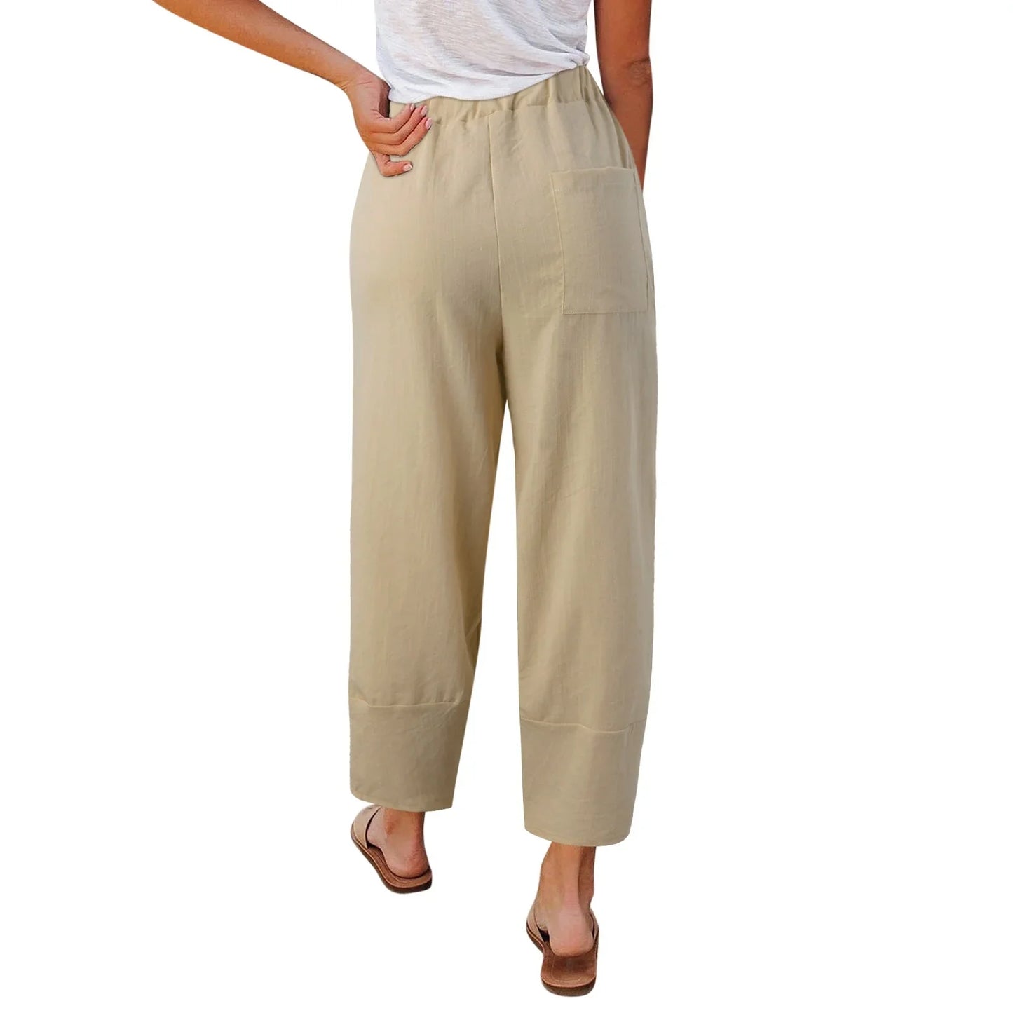 Effortless Linen Pants for Women with High Waist Cropped Wide Leg Relaxed Casual Style