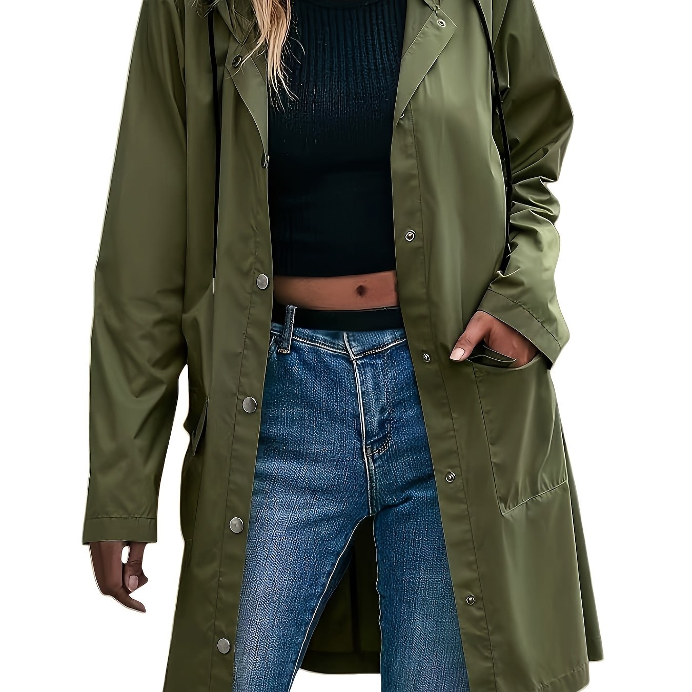 Effortless Trench Coat for Women with Hooded Button Front Longline Pocket Style