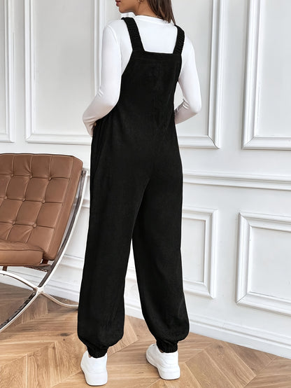 Effortless Corduroy Maternity Overalls for Women with Square Neck Sleeveless Wide Leg Relaxed Style