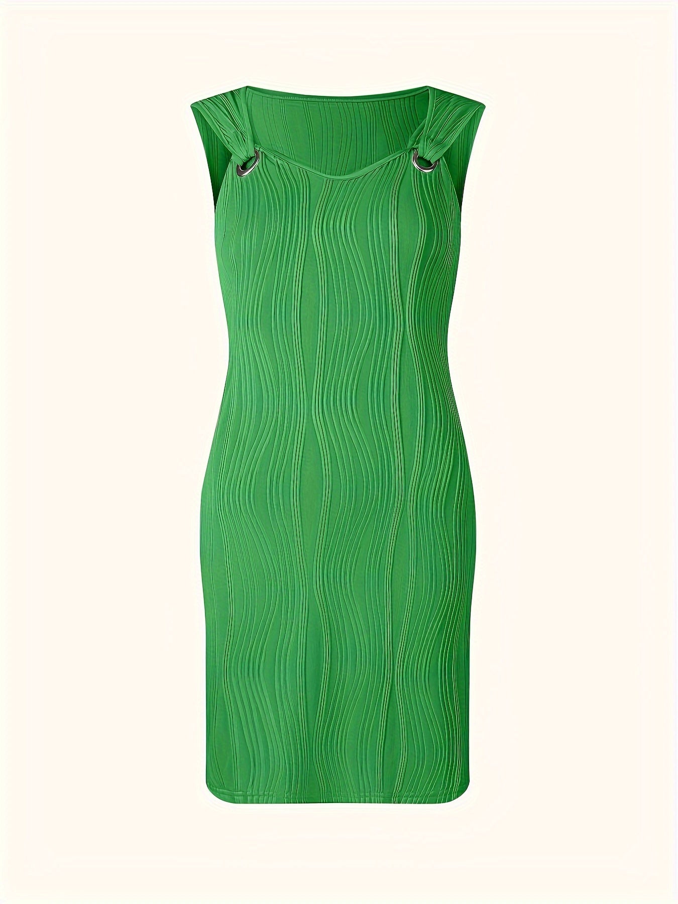 Elegant Ribbed Knit Mini Dress for Women with Sweetheart Neck Sleeveless Grommet Strap Bodycon Style