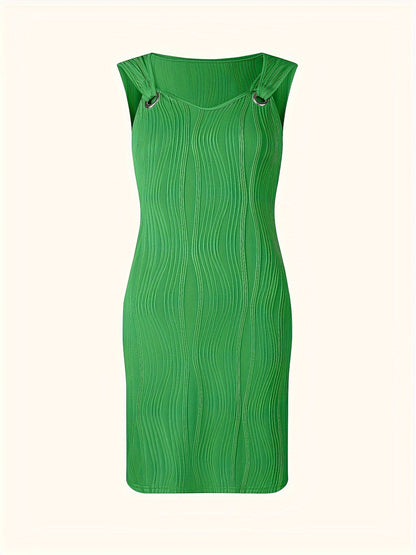 Elegant Ribbed Knit Mini Dress for Women with Sweetheart Neck Sleeveless Grommet Strap Bodycon Style