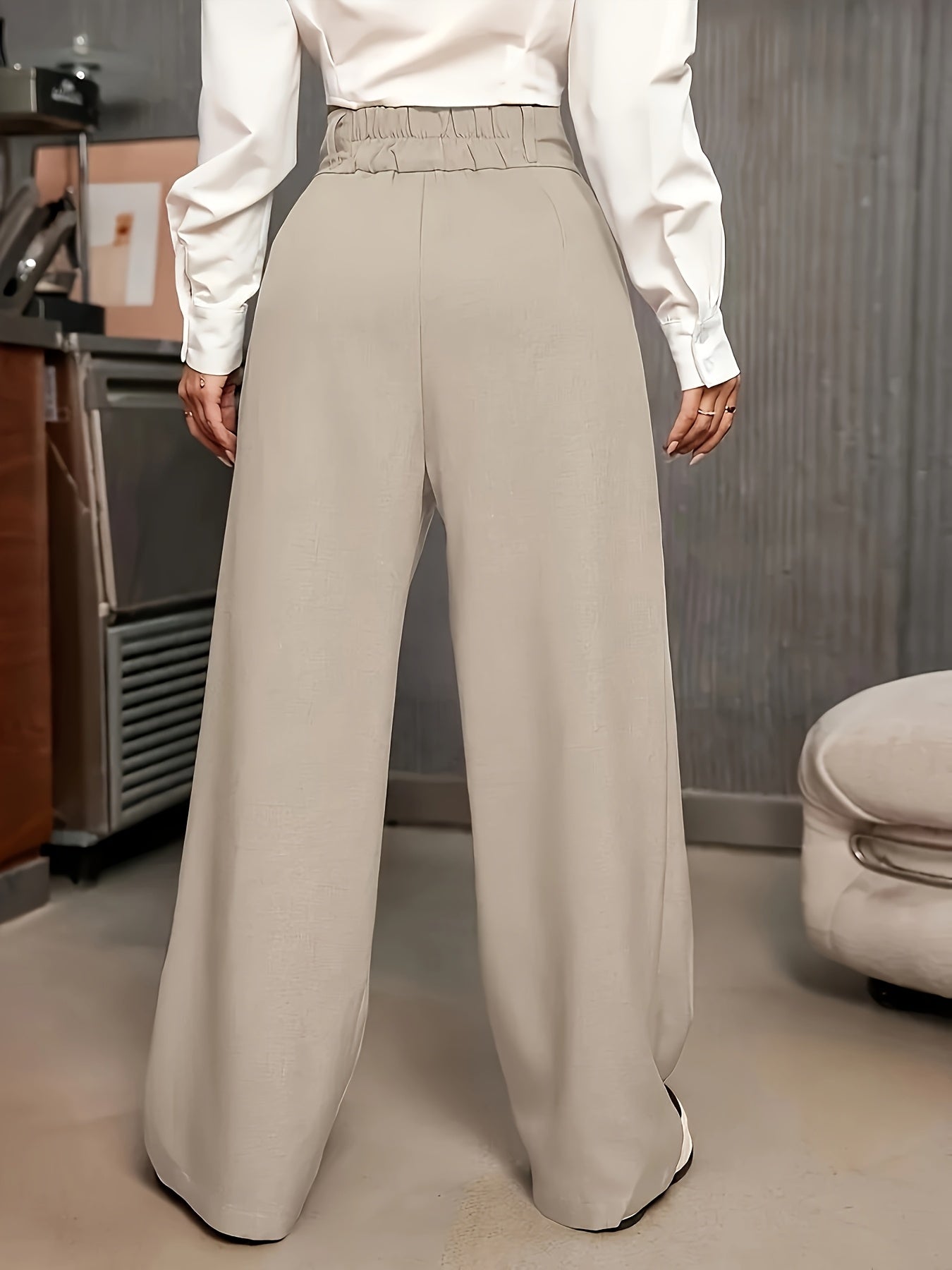 Effortless Khaki Chino Pants for Women with High Waist Pleated Wide Leg Relaxed Style