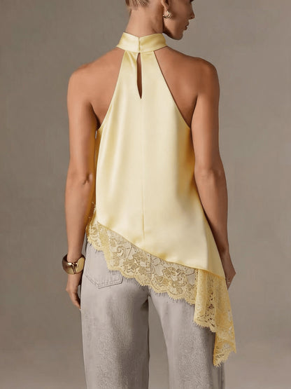 Effortless Going Out Top for Women with Asymmetric Fringe Halter Style