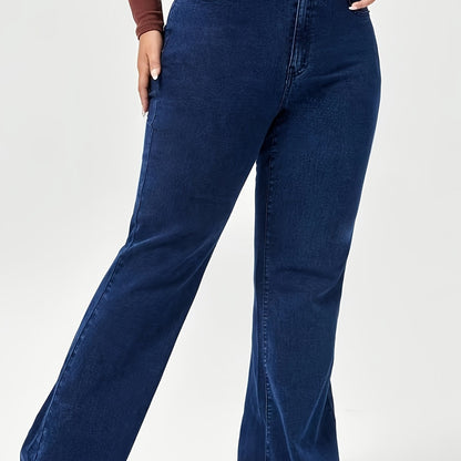 Relaxed Dark Blue Wide Leg Jeans for Women with High Waist Flare Flowing Denim Style