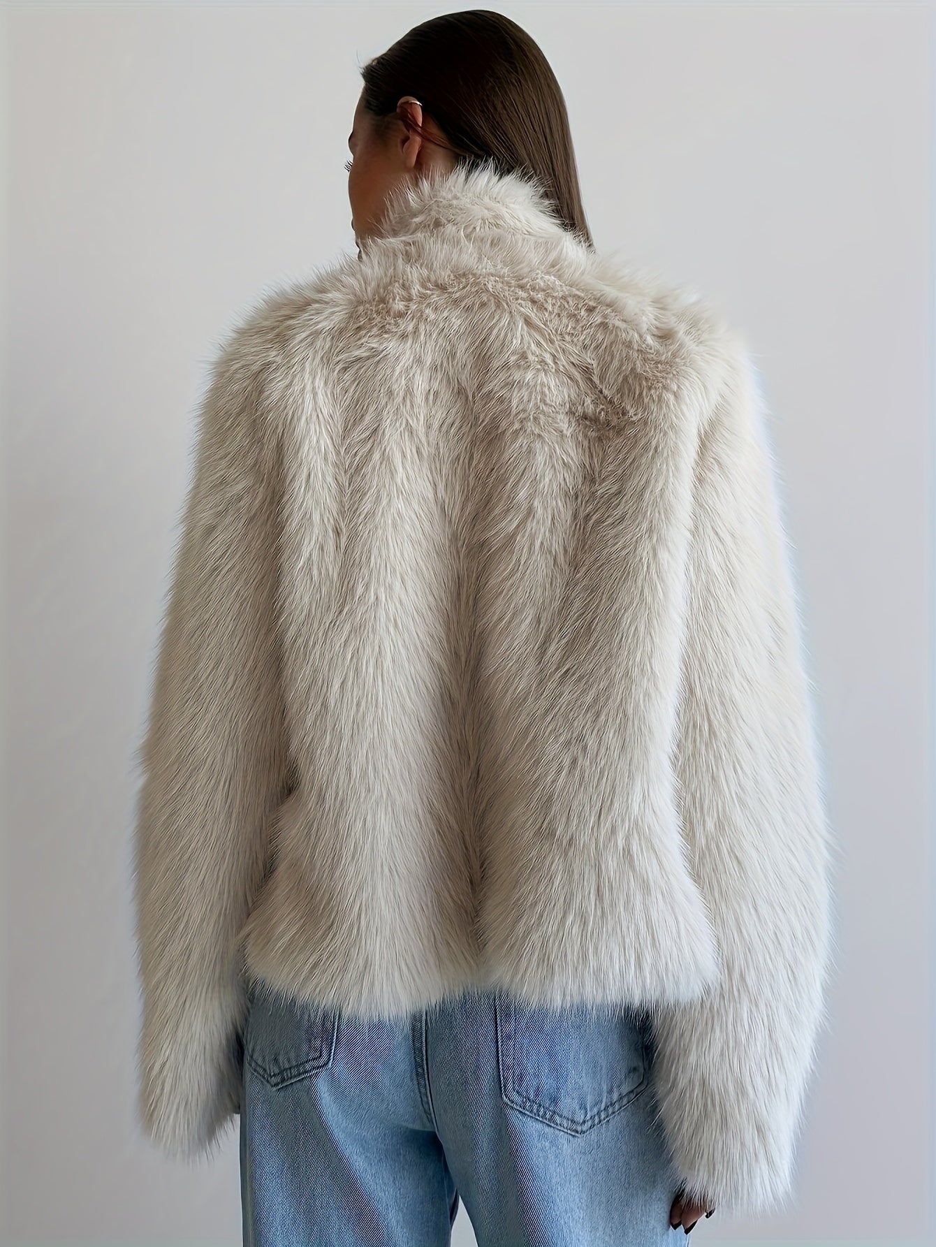 Cozy Cream Flurry Coat for Women with Buckle Front Shaggy Faux Fur Cropped Plush Winter Style