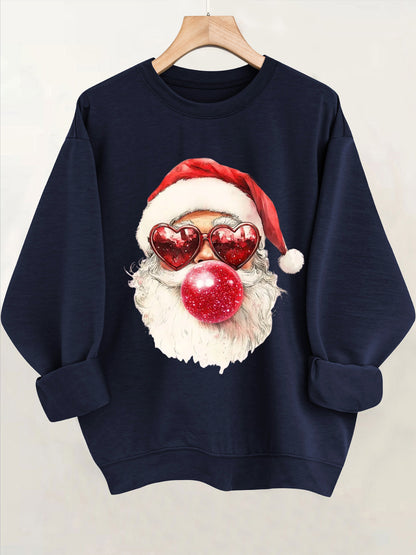 Comfortable Santa Graphic Christmas Tacky Sweater for Women with Crew Neck Long Sleeve Oversized Pullover Style