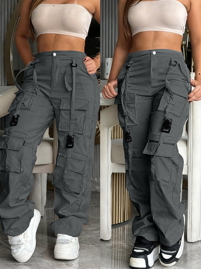 Effortless Cargo Pants for Women with High Waist Multi Pocket Wide Leg Utility Style