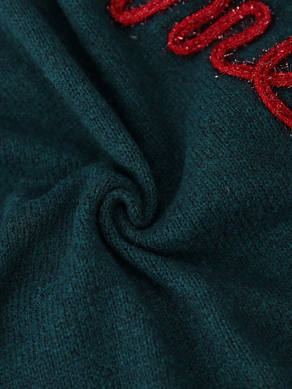Cozy Green Merry Letter Christmas Tacky Sweater for Women with Crew Neck Long Sleeve Knit Pullover Holiday Style