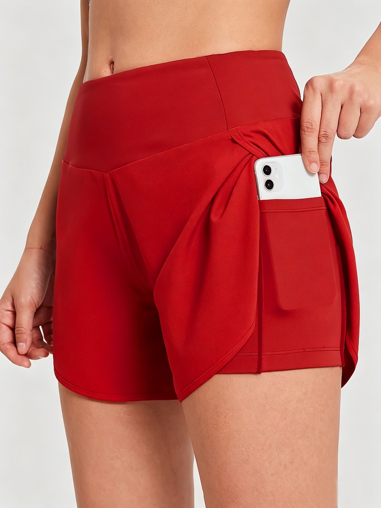 Effortless Running Shorts for Women with High Waist Side Pocket Curved Hem Athletic Style