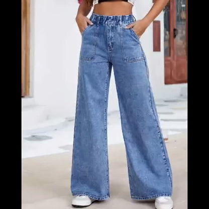 Effortless Relaxed Sky Blue Wide Leg Jeans for Women with High Waist Baggy Style
