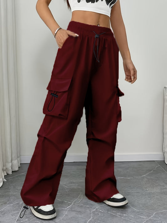 Effortless Burgundy Cargo Pants for Women with Drawstring Waist Pocket Style