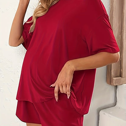 Comfortable Maternity Two Piece Set for Women with Round Neck Short Sleeve Oversized Relaxed Style