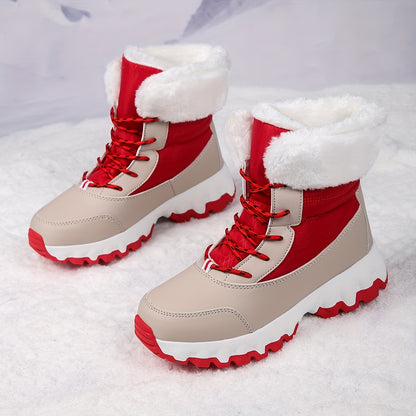Warm Lace Up Snow Boots for Women with Faux Fur Cuff Chunky Grip Sole Winter Snowproof Style