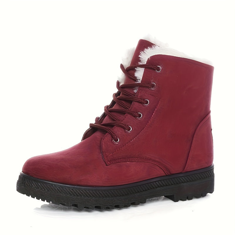 Cozy Lace Up Snow Boots for Women with Fleece Cuff Round Toe Lug Sole Winter Snowproof Style