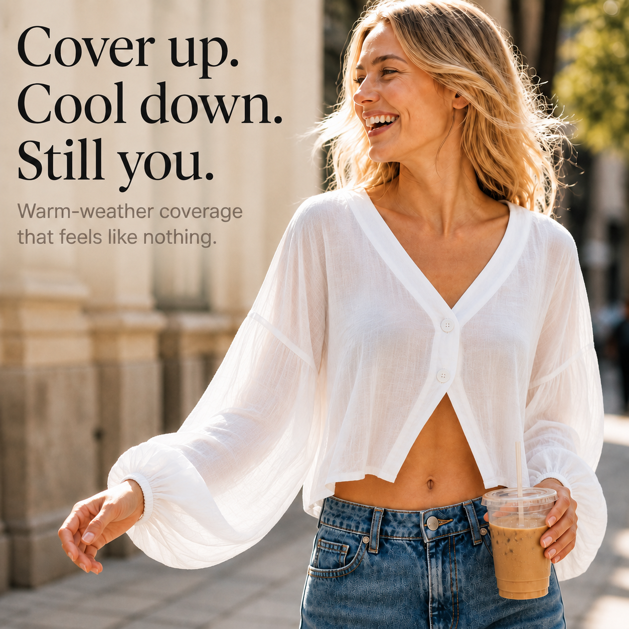 Effortless Linen Blouse for Women with V Neck Balloon Sleeve Button Front Cropped Casual Style