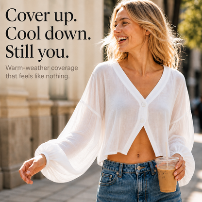 Effortless Linen Blouse for Women with V Neck Balloon Sleeve Button Front Cropped Casual Style