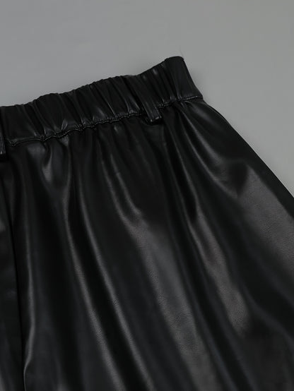 Sleek Black Leather Slacks for Women with High Waist Wide Leg Pleated Relaxed Style