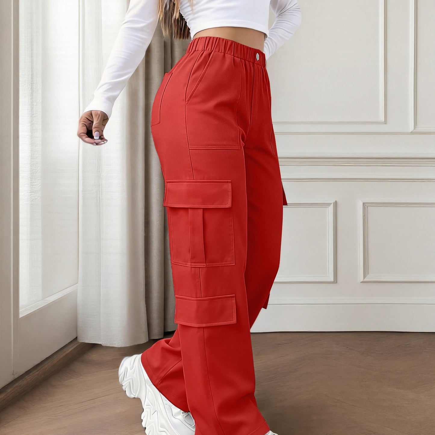 Effortless Cargo Pants for Women with High Waist Wide Leg Relaxed Flowing Style