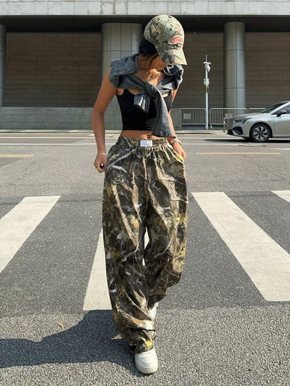Effortless Camo Pants for Women with High Waist Wide Leg Relaxed Streetwear Style