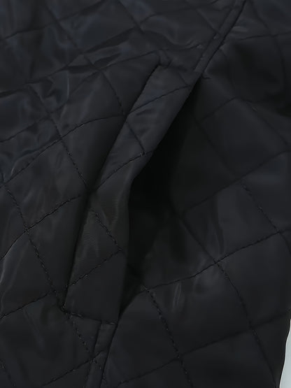 Elegant Black Quilted Coat for Women with Hood Long Sleeve Sherpa Lined Relaxed Style