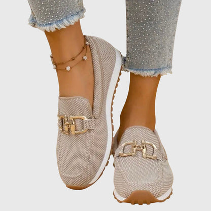 Comfortable Orthopedic Loafers for Women with Gold Horsebit Detail Mesh Knit Slip On Platform Style