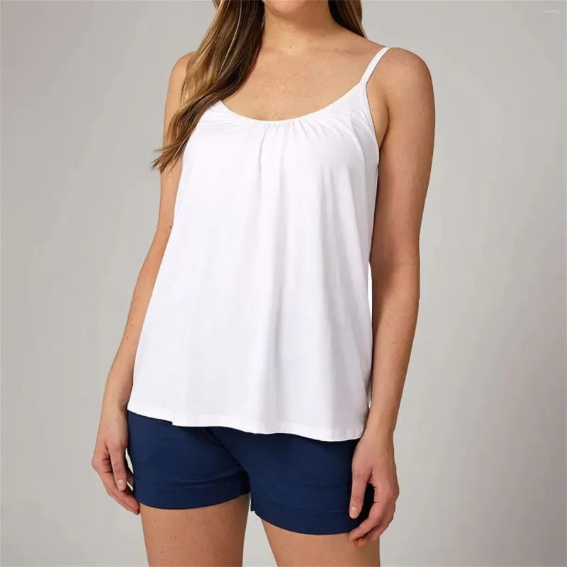 Effortless Tank Top for Women with Scoop Neck Sleeveless Gathered Relaxed Casual Style