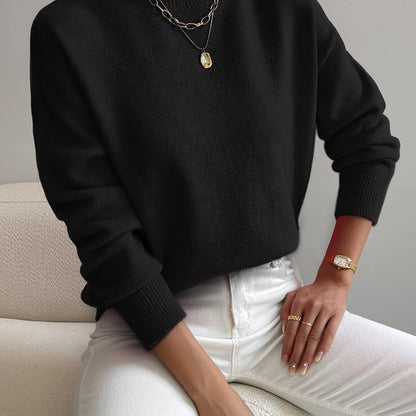 Comfortable Knit Sweater for Women with Mock Neck Long Sleeve Relaxed Oversized Style