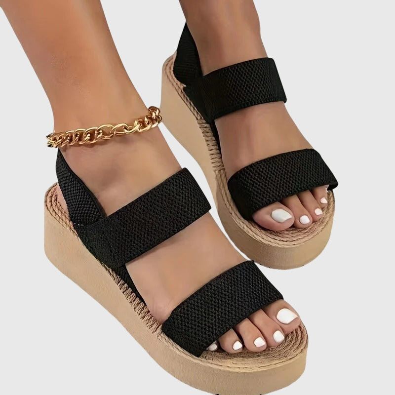 Comfortable Orthopedic Sandals for Women with Double Elastic Strap Espadrille Platform Open Toe Casual Style