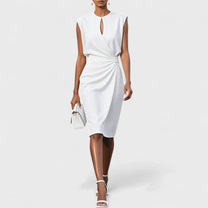Elegant Sheath Midi Dress for Women with Keyhole Neck Sleeveless Ruched Waist Cocktail Style