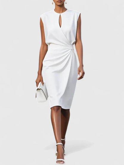 Elegant Midi Dress for Women with Keyhole Neckline Ruched Waist Cocktail Style