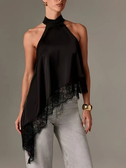 Effortless Going Out Top for Women with Asymmetric Fringe Halter Style