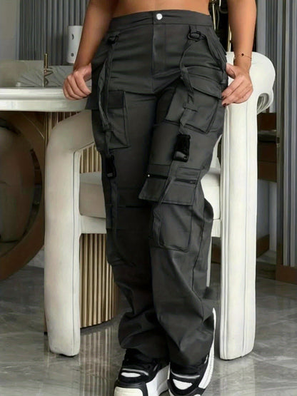 Effortless Cargo Pants for Women with High Waist Multi Pocket Wide Leg Utility Style