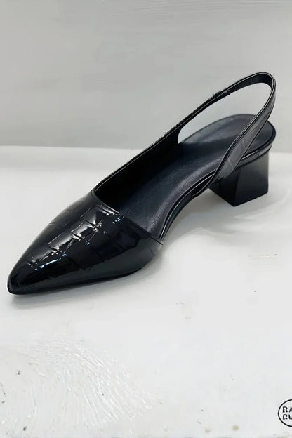 Elegant Pumps for Women with Pointed Toe Slingback Block Heel Leather Style