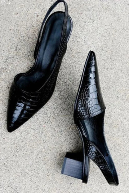 Elegant Pumps for Women with Pointed Toe Slingback Block Heel Leather Style