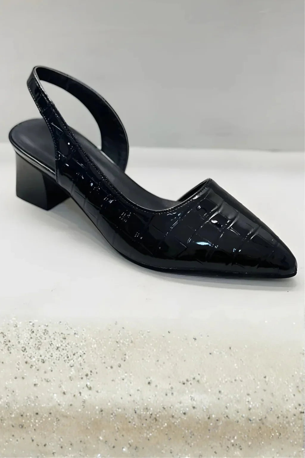 Elegant Pumps for Women with Pointed Toe Slingback Block Heel Leather Style