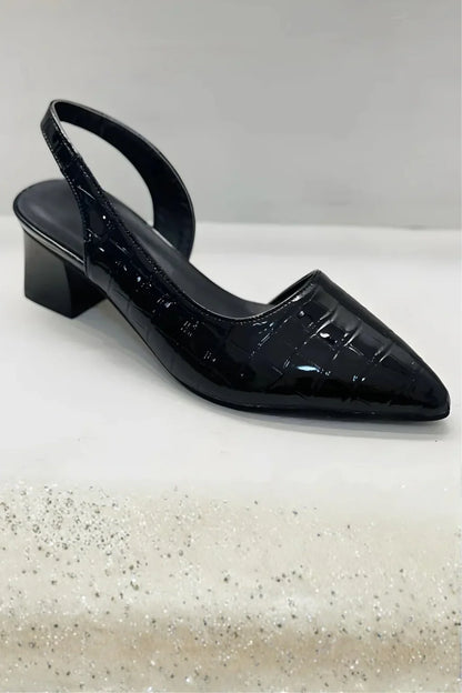 Elegant Pumps for Women with Pointed Toe Slingback Block Heel Leather Style