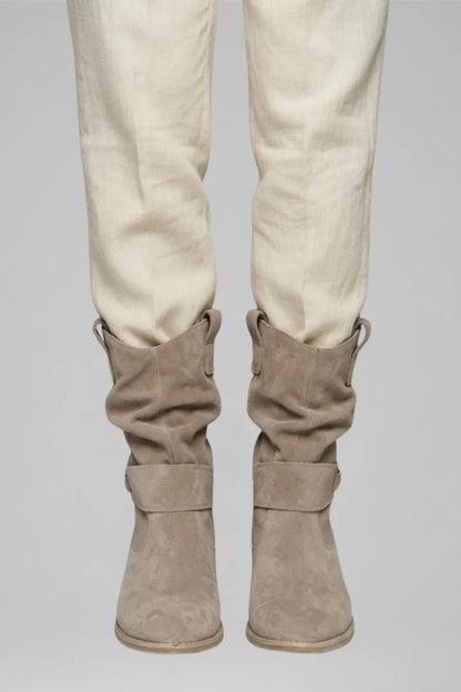 Effortless Wide Calf Boots for Women with Slouchy Suede Mid Calf Low Block Heel Style