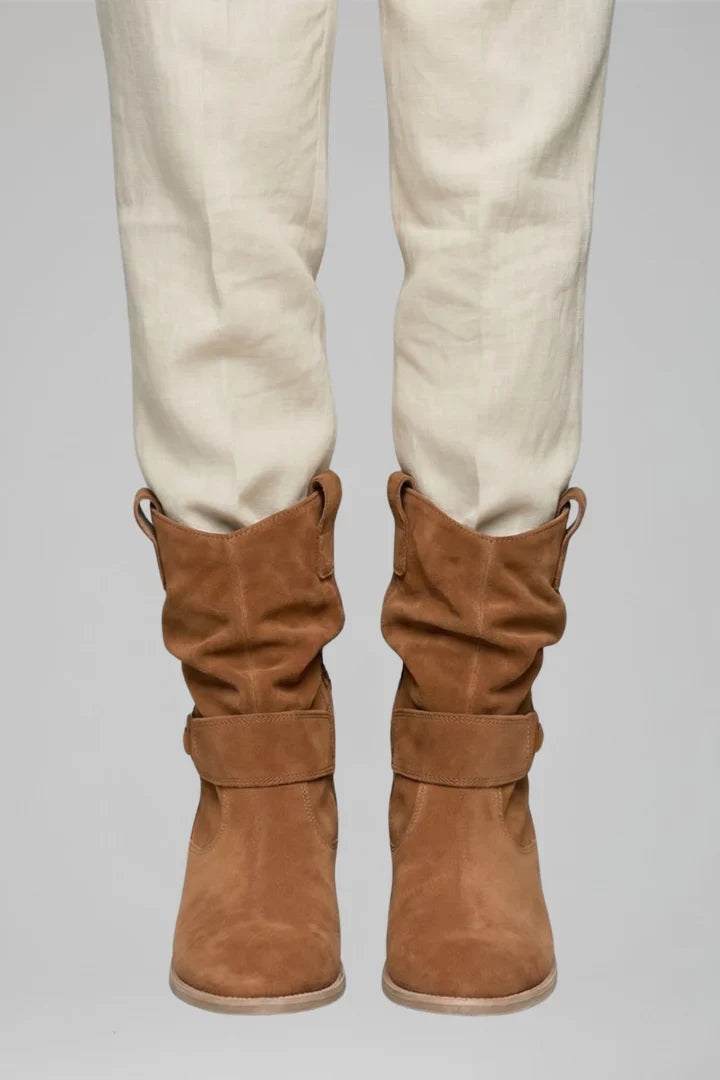 Effortless Wide Calf Boots for Women with Slouchy Suede Mid Calf Low Block Heel Style