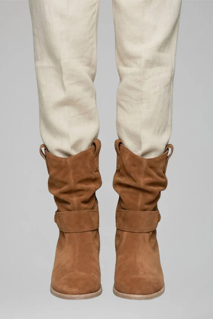 Effortless Wide Calf Boots for Women with Slouchy Suede Mid Calf Low Block Heel Style