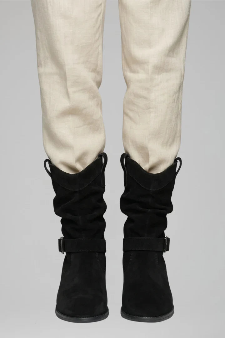 Effortless Wide Calf Boots for Women with Slouchy Suede Mid Calf Low Block Heel Style