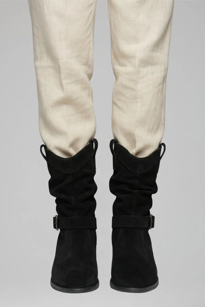 Effortless Wide Calf Boots for Women with Slouchy Suede Mid Calf Low Block Heel Style