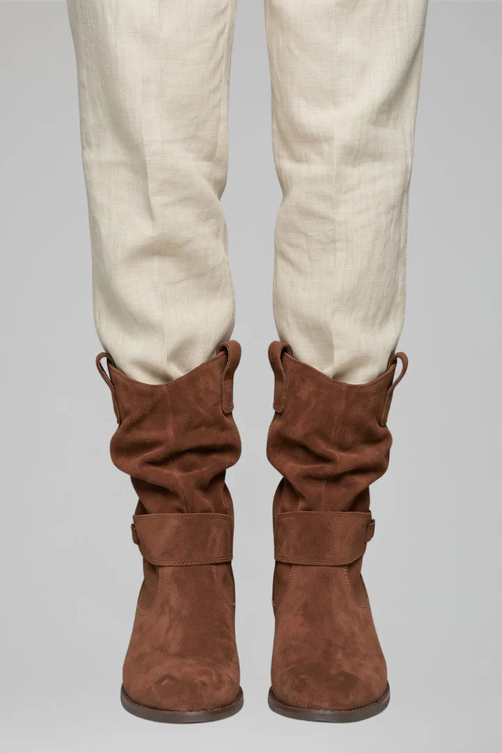 Effortless Wide Calf Boots for Women with Slouchy Suede Mid Calf Low Block Heel Style