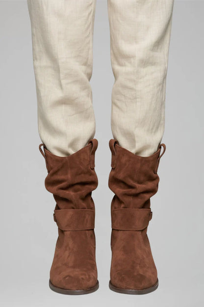 Effortless Wide Calf Boots for Women with Slouchy Suede Mid Calf Low Block Heel Style