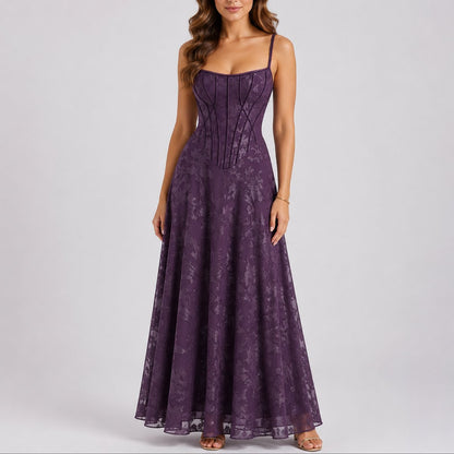 Elegant Floral Jacquard Autumn Wedding Guest Dress for Women with Sweetheart Neckline Sleeveless Corset A Line Style
