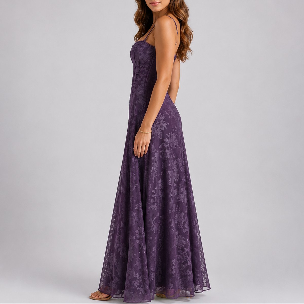 Elegant Floral Jacquard Autumn Wedding Guest Dress for Women with Sweetheart Neckline Sleeveless Corset A Line Style
