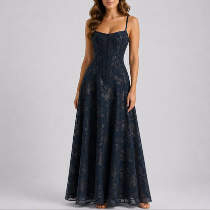 Elegant Floral Jacquard Autumn Wedding Guest Dress for Women with Sweetheart Neckline Sleeveless Corset A Line Style